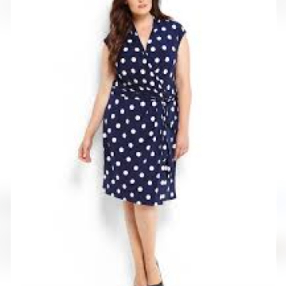 Eliza J Retro Pin Up Polka Dot Tie Waist Wrap Dress Size 16